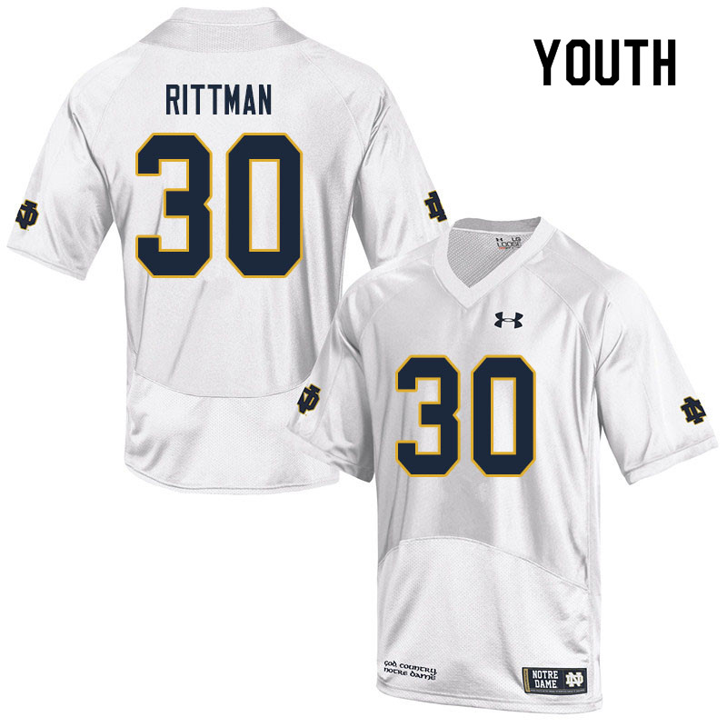 Youth #30 Jake Rittman Notre Dame Fighting Irish College Football Jerseys Sale-White - Click Image to Close